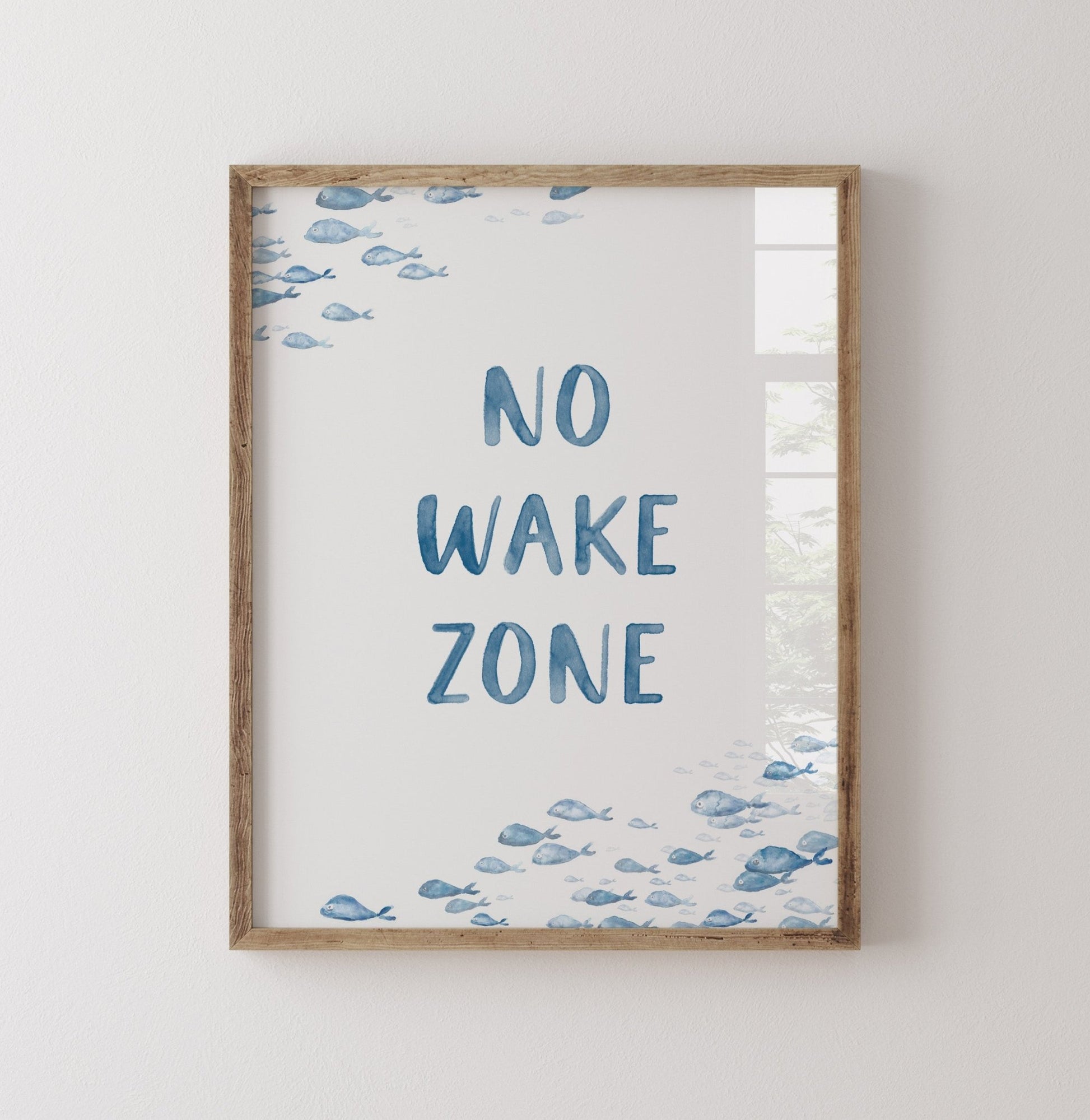 No Wake Zone Navy Watercolor Fish Art Print - Art Prints - Moon Rock Prints