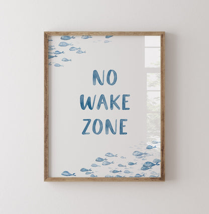 No Wake Zone Navy Watercolor Fish Art Print - Art Prints - Moon Rock Prints