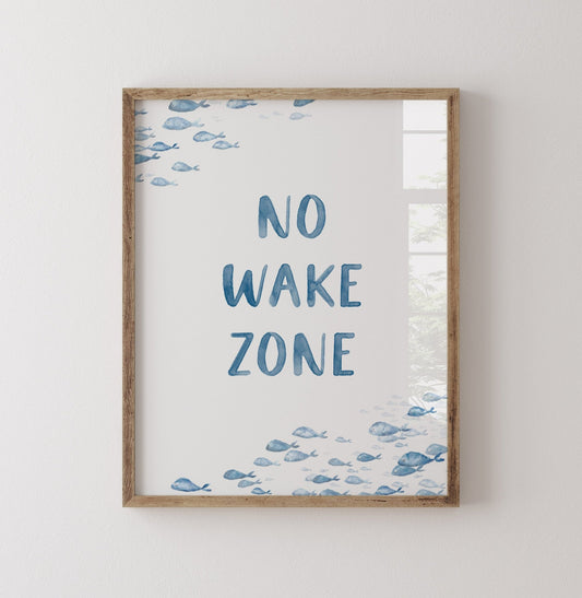 No Wake Zone Navy Watercolor Fish Art Print - Art Prints - Moon Rock Prints