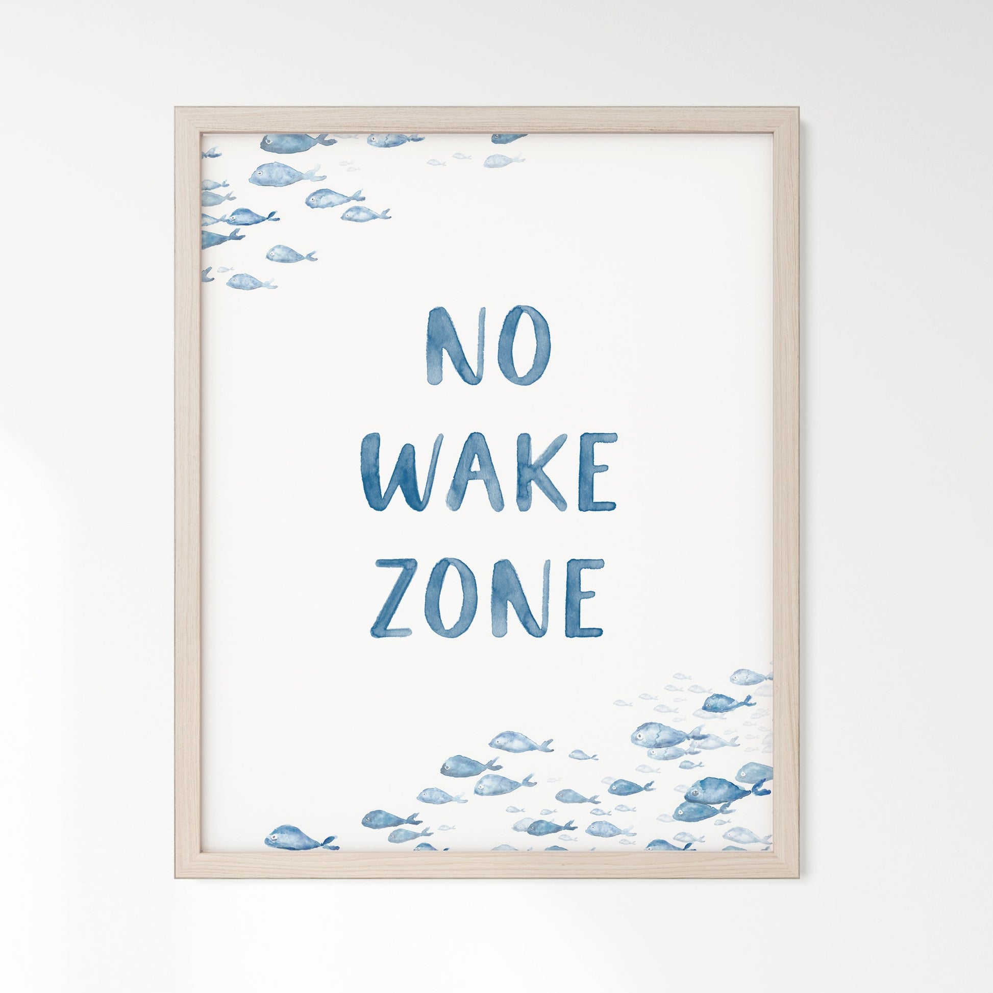No Wake Zone Navy Watercolor Fish Art Print - Art Prints - Moon Rock Prints
