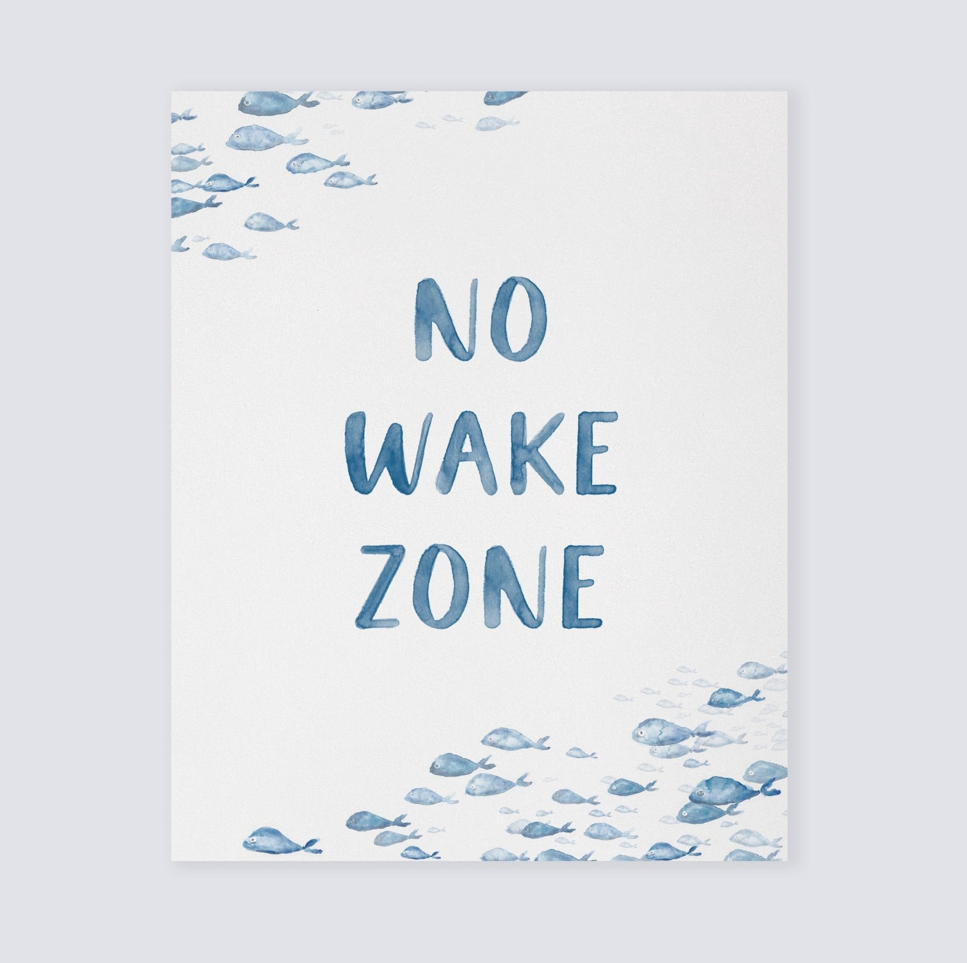 No Wake Zone Navy Watercolor Fish Art Print - Art Prints - Moon Rock Prints