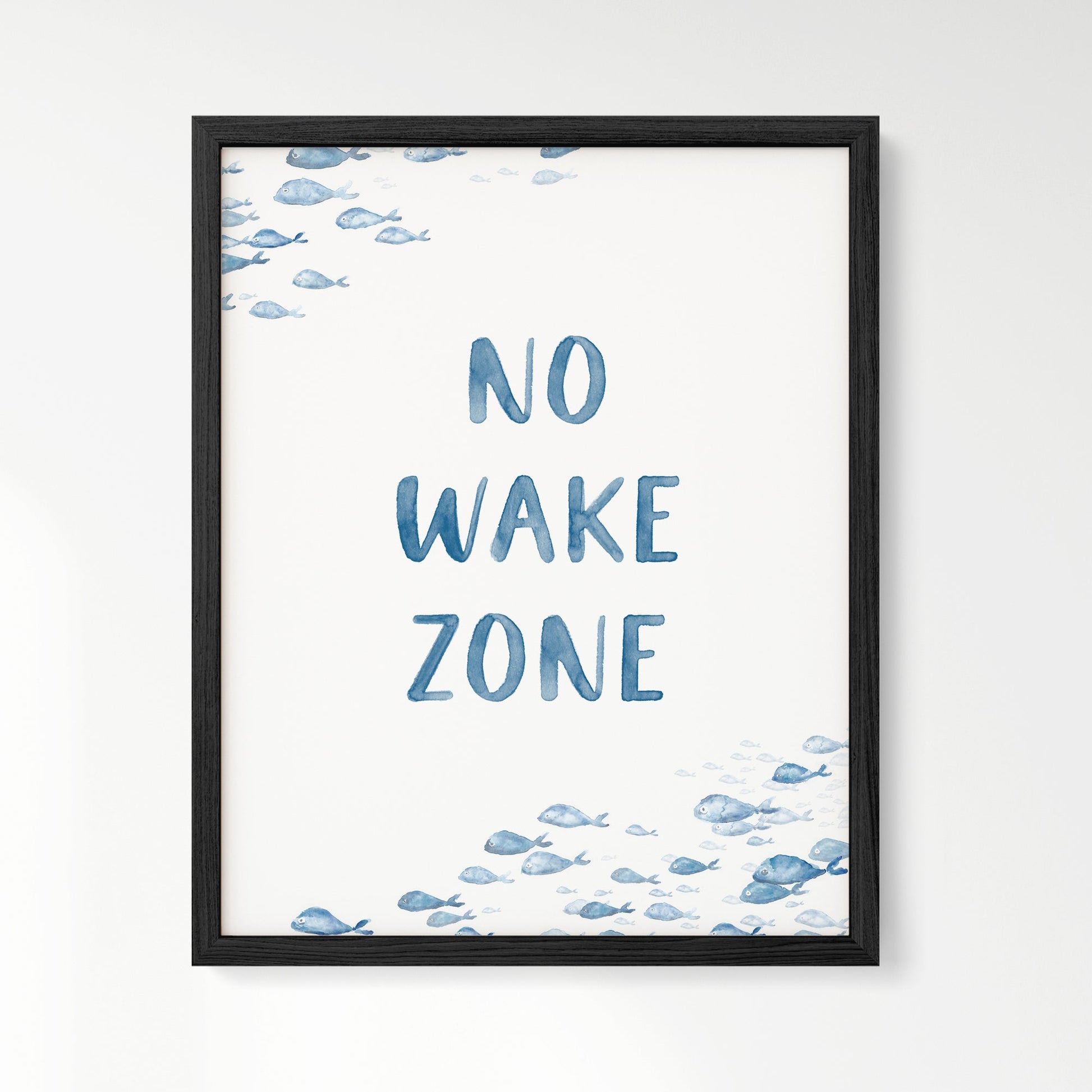 No Wake Zone Navy Watercolor Fish Art Print - Art Prints - Moon Rock Prints