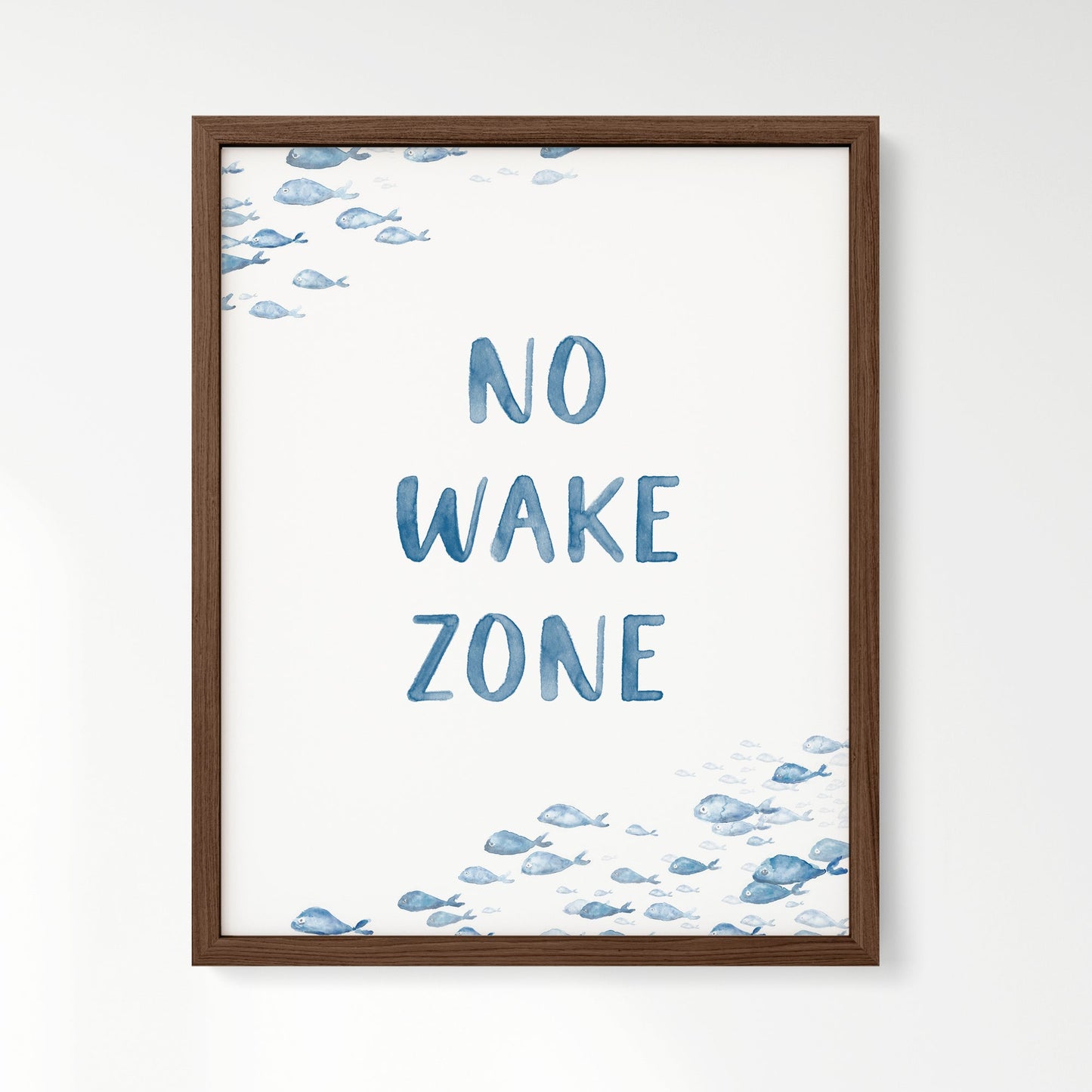 No Wake Zone Navy Watercolor Fish Art Print - Art Prints - Moon Rock Prints