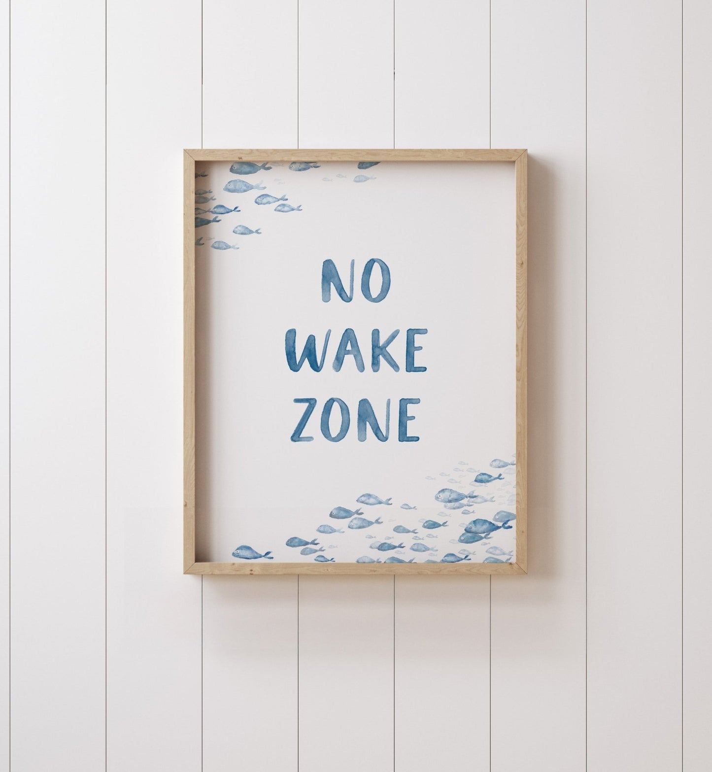 No Wake Zone Navy Watercolor Fish Art Print - Art Prints - Moon Rock Prints