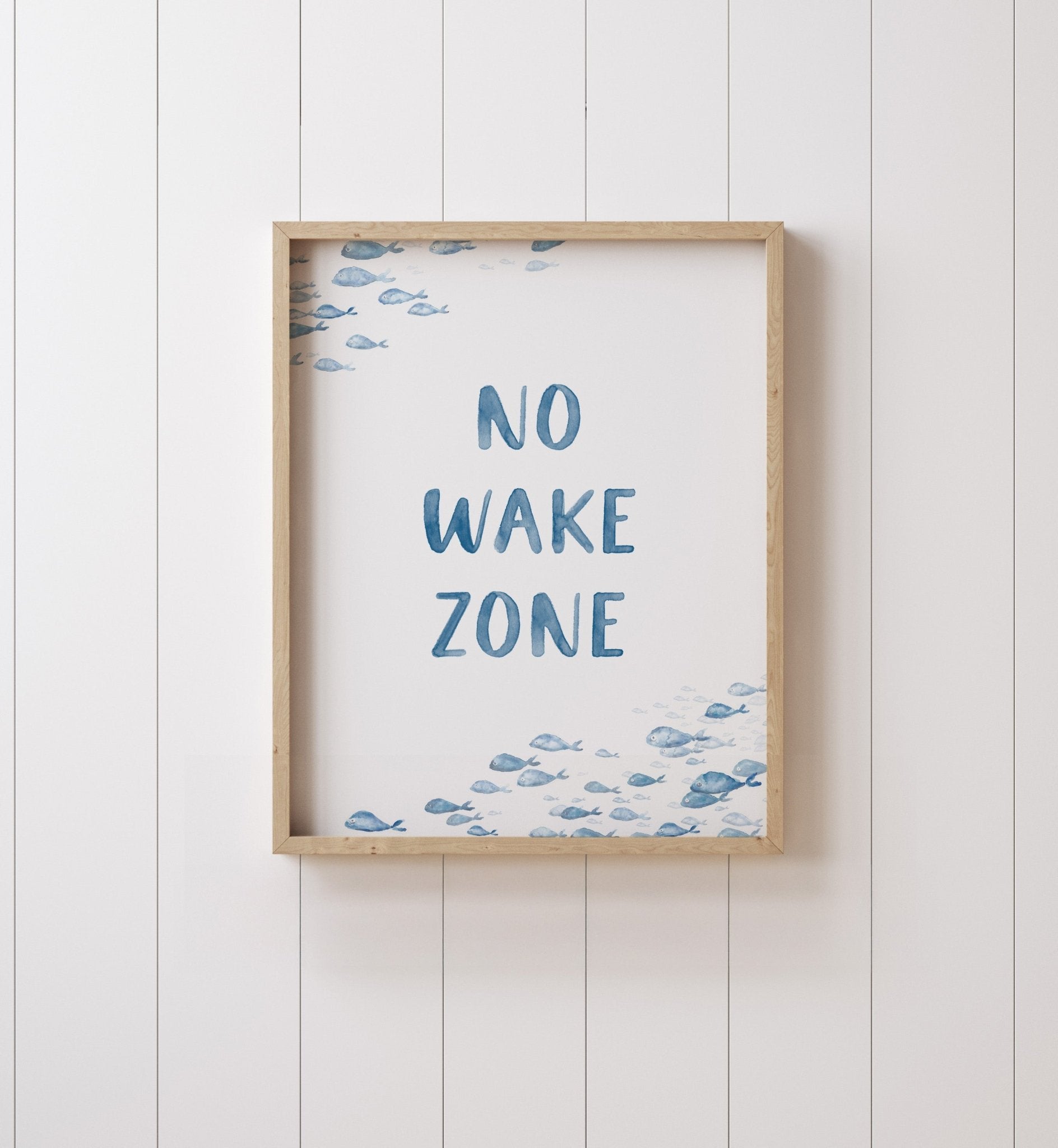 No Wake Zone Navy Watercolor Fish Art Print - Art Prints - Moon Rock Prints