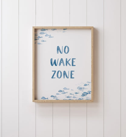 No Wake Zone Navy Watercolor Fish Art Print - Art Prints - Moon Rock Prints