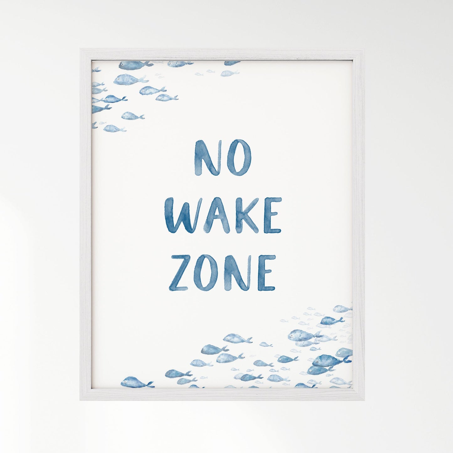 No Wake Zone Navy Watercolor Fish Art Print - Art Prints - Moon Rock Prints