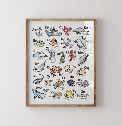 Ocean ABC Watercolor Art Print - Art Prints - Moon Rock Prints