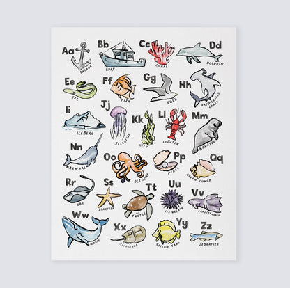 Ocean ABC Watercolor Art Print - Art Prints - Moon Rock Prints