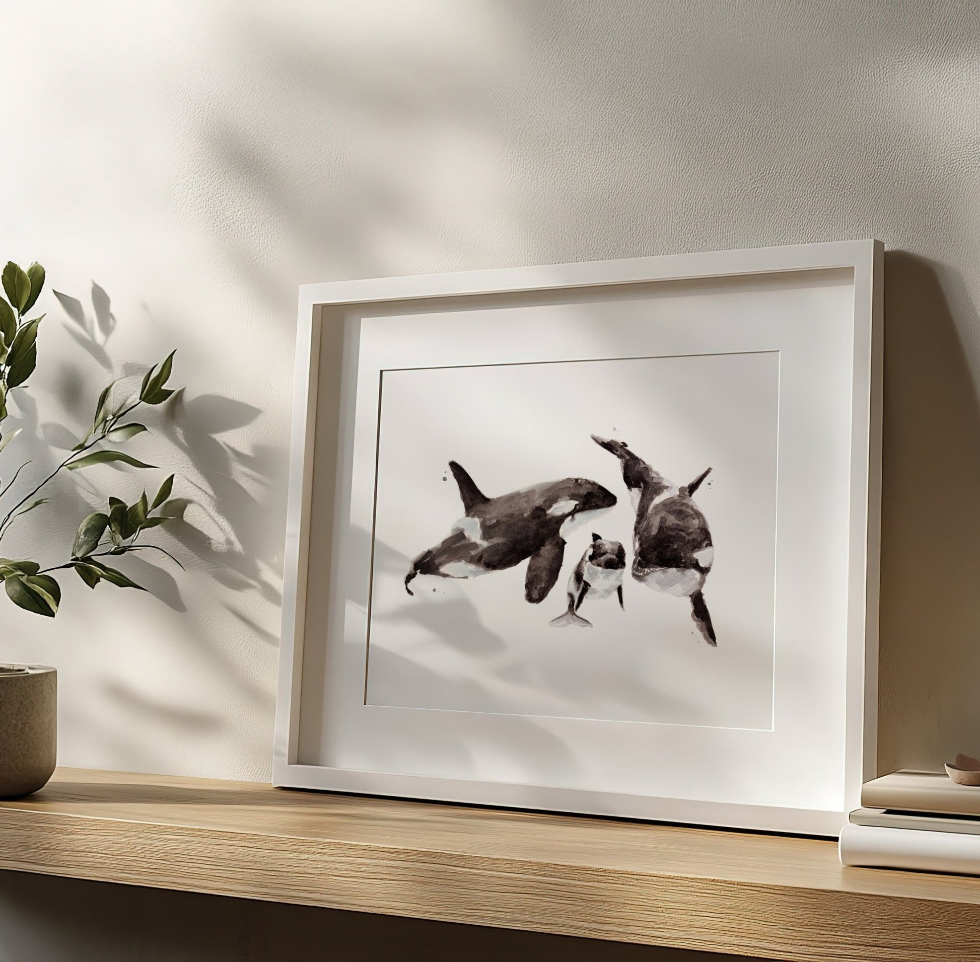 Orca Family of 3 Ocean Animal Watercolor Art Print - Art Prints - Moon Rock Prints