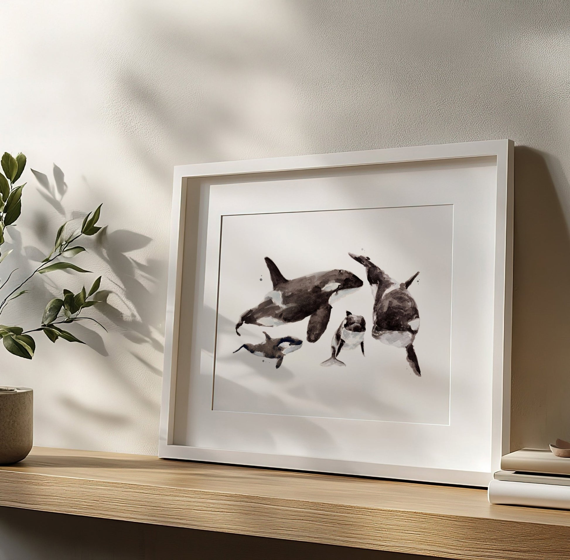 Orca Family of 4 Arctic Ocean Animal Watercolor Art Print - Art Prints - Moon Rock Prints
