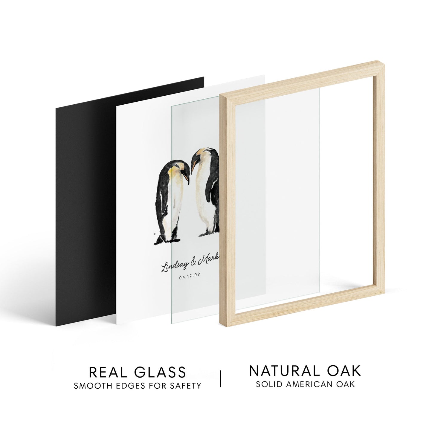 Penguin Couple Personalized Watercolor Art Print - Art Prints - Moon Rock Prints