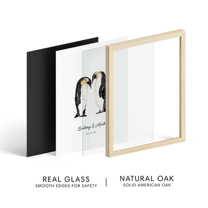 Penguin Couple Personalized Watercolor Art Print - Art Prints - Moon Rock Prints