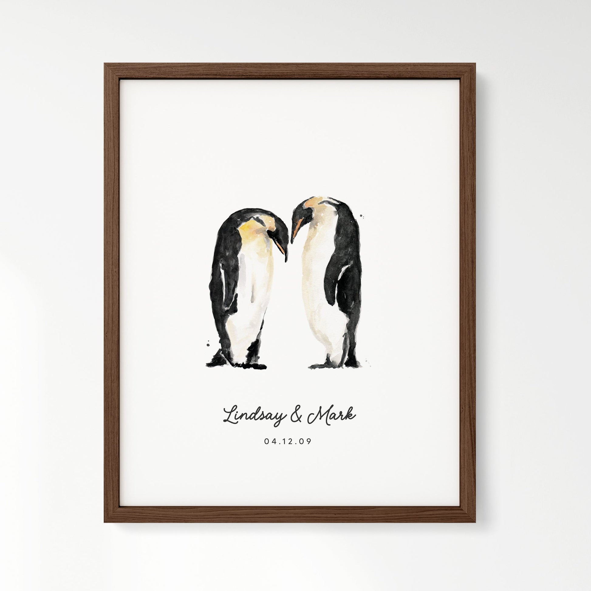 Penguin Couple Personalized Watercolor Art Print - Art Prints - Moon Rock Prints