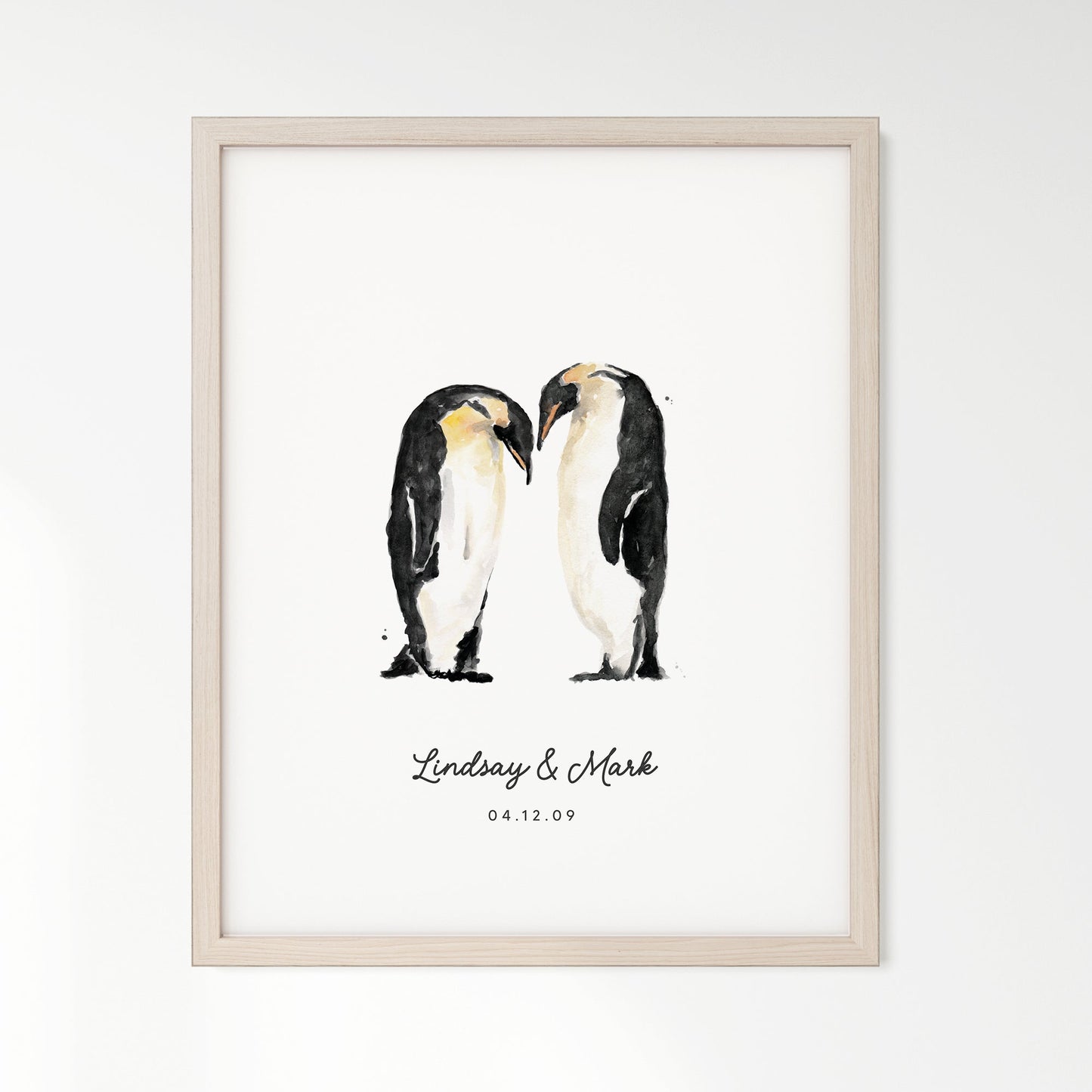 Penguin Couple Personalized Watercolor Art Print - Art Prints - Moon Rock Prints