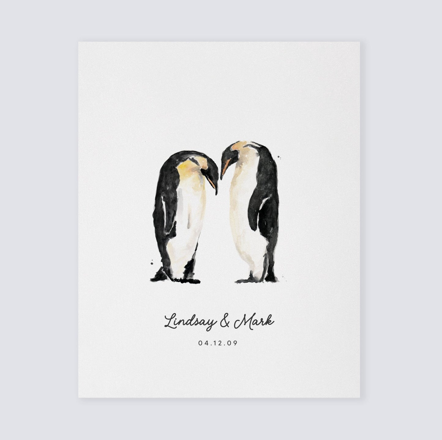 Penguin Couple Personalized Watercolor Art Print - Art Prints - Moon Rock Prints