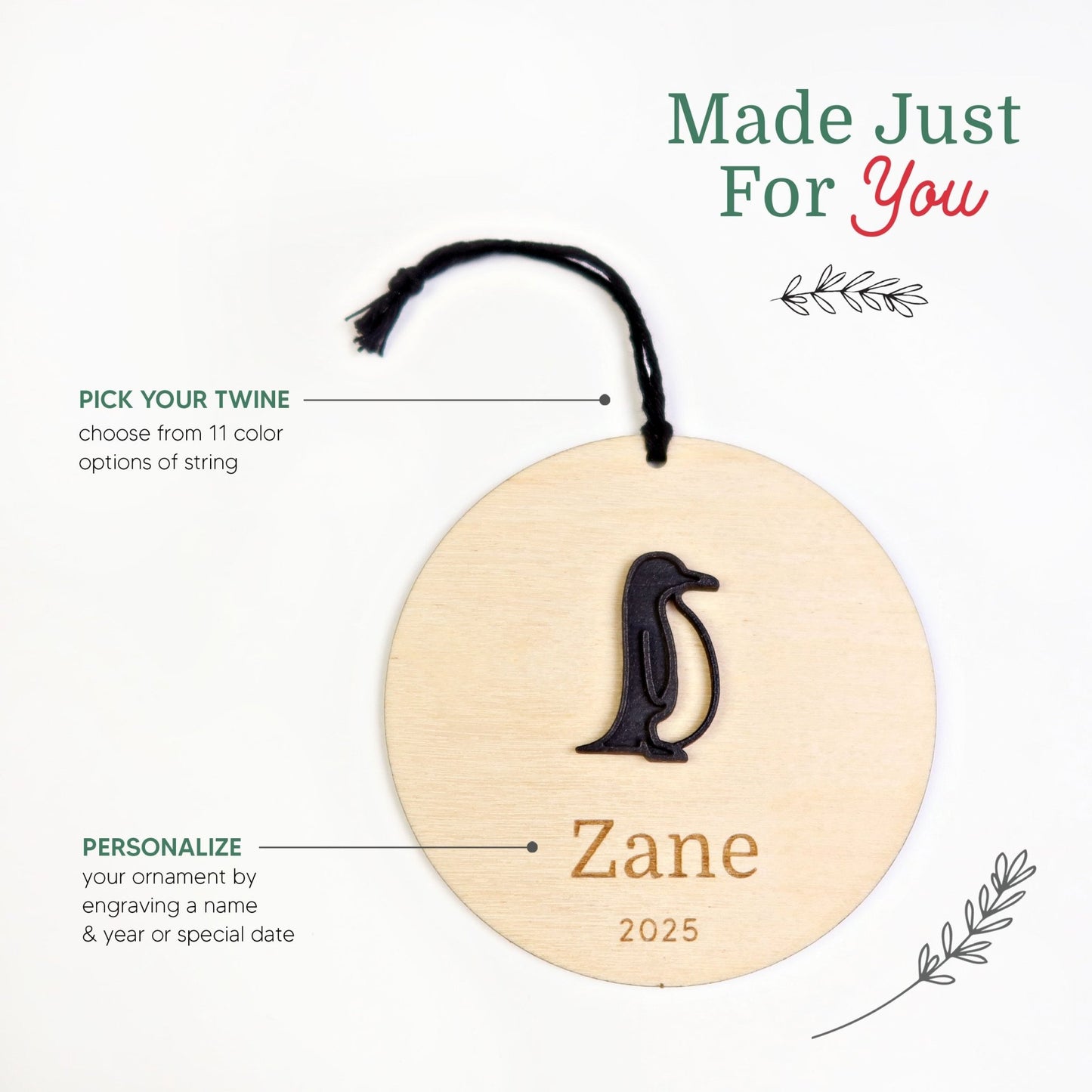 Penguin Personalized Ornament - Holiday Ornaments - Moon Rock Prints