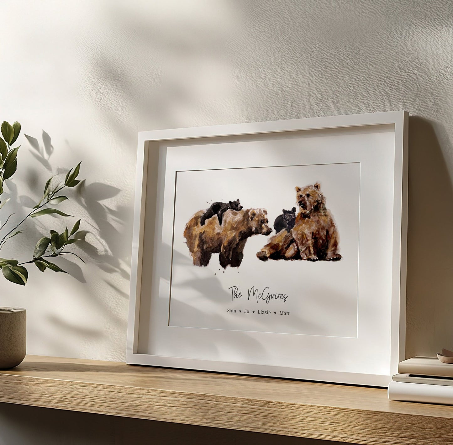 Personalized Bear Family of 4 Watercolor Art Print - Art Prints - Moon Rock Prints