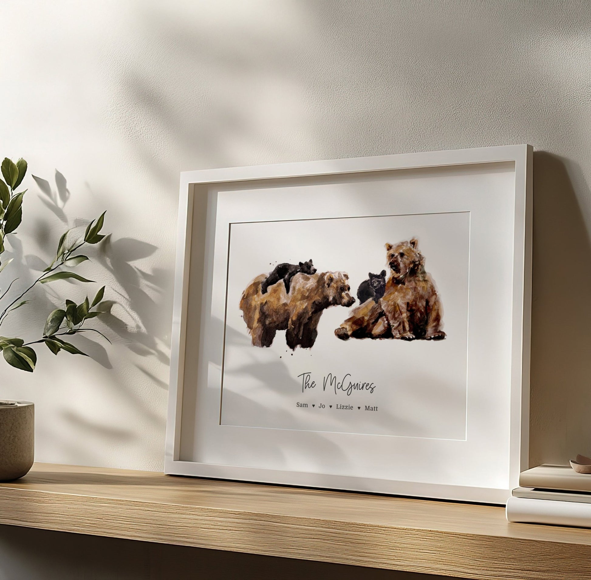 Personalized Bear Family of 4 Watercolor Art Print - Art Prints - Moon Rock Prints