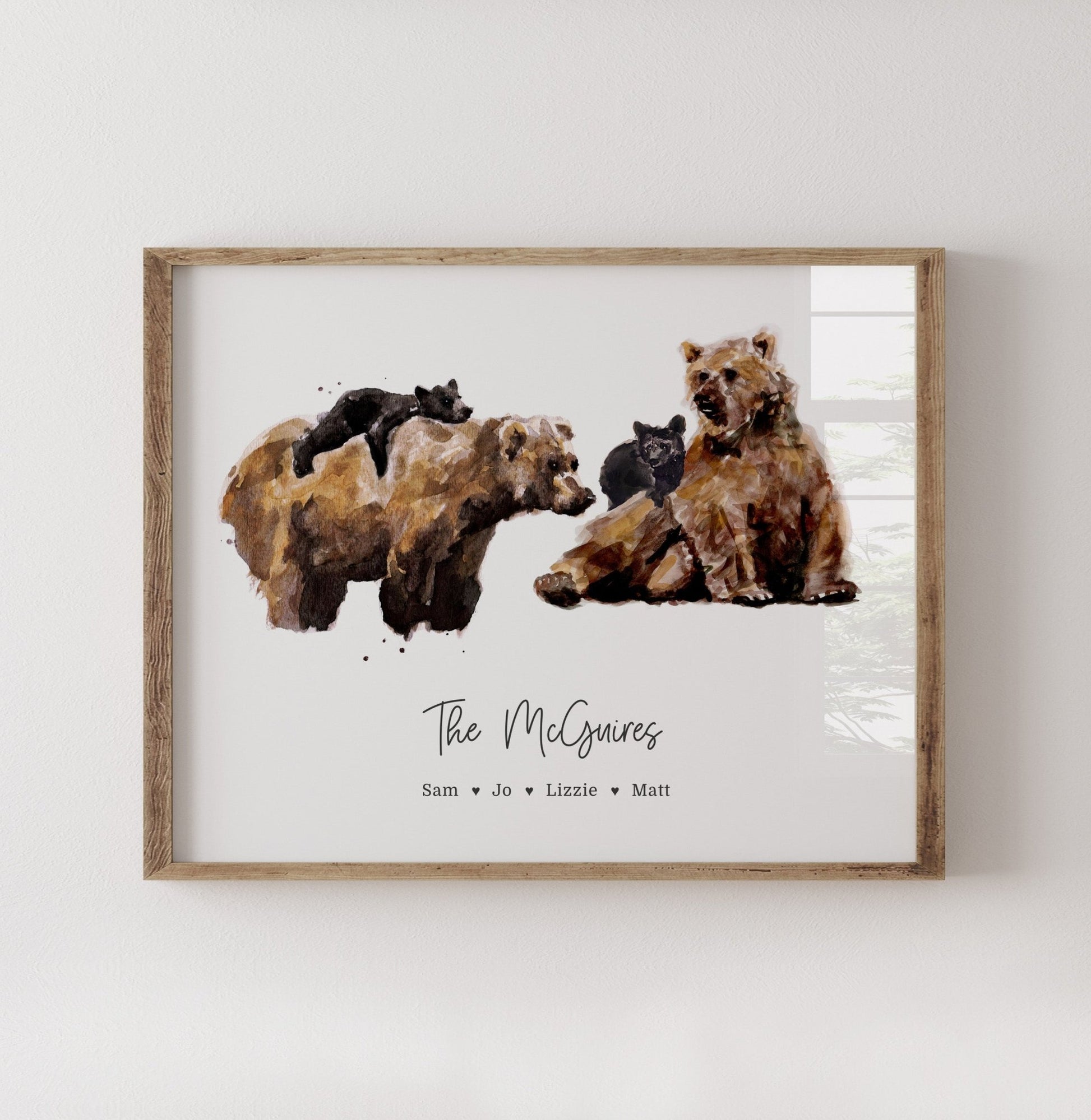 Personalized Bear Family of 4 Watercolor Art Print - Art Prints - Moon Rock Prints