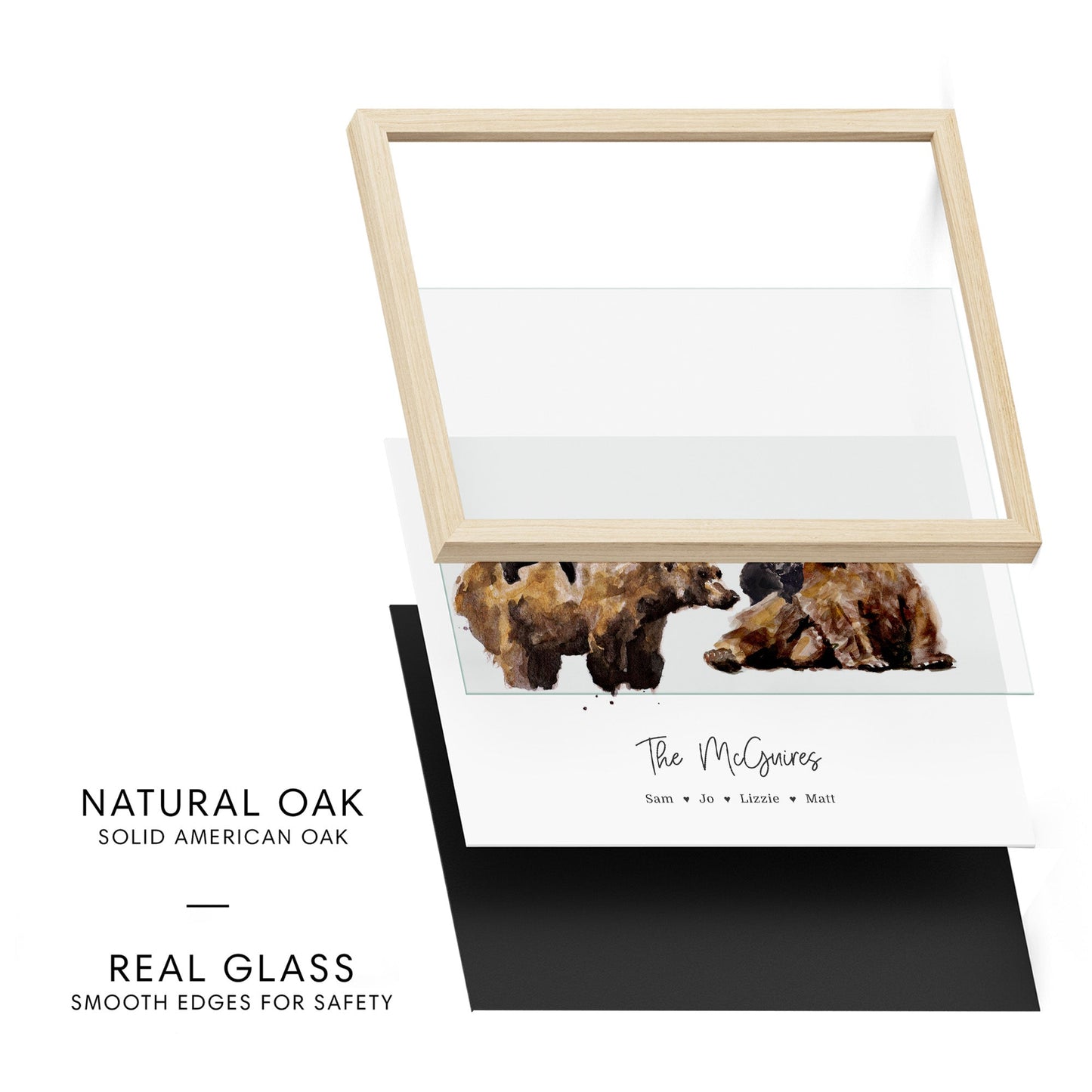 Personalized Bear Family of 4 Watercolor Art Print - Art Prints - Moon Rock Prints