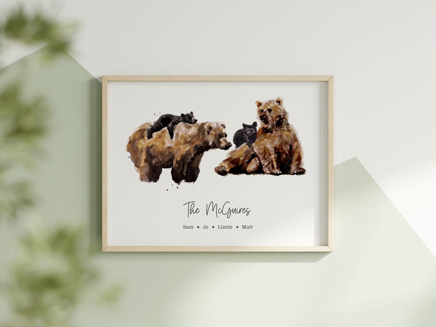 Personalized Bear Family of 4 Watercolor Art Print - Art Prints - Moon Rock Prints