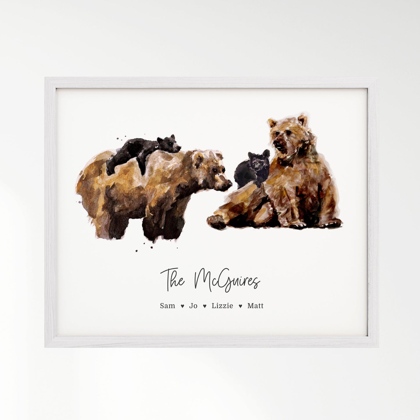 Personalized Bear Family of 4 Watercolor Art Print - Art Prints - Moon Rock Prints