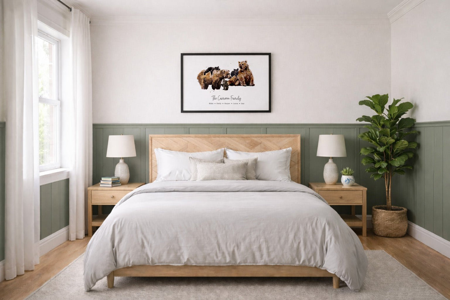 Personalized Bear Family of 5 Watercolor Art Print - Art Prints - Moon Rock Prints