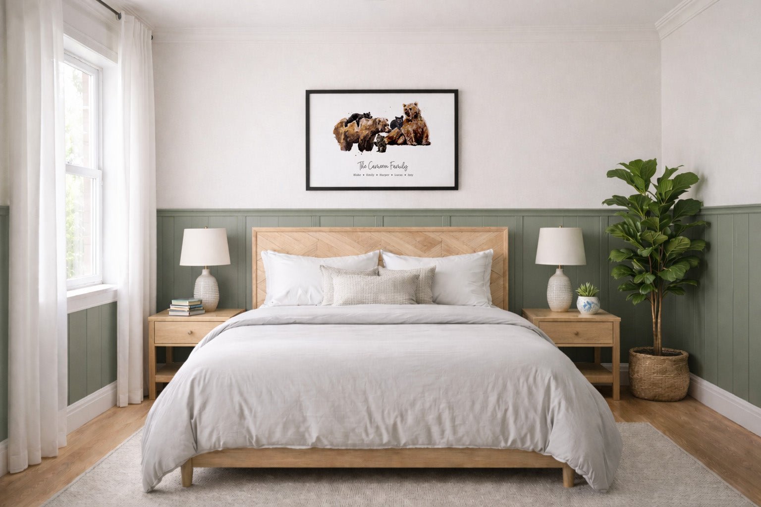 Personalized Bear Family of 5 Watercolor Art Print - Art Prints - Moon Rock Prints