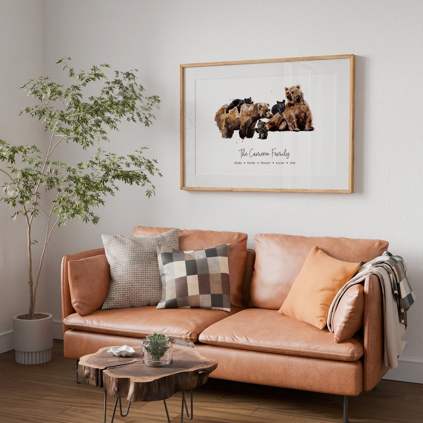 Personalized Bear Family of 5 Watercolor Art Print - Art Prints - Moon Rock Prints