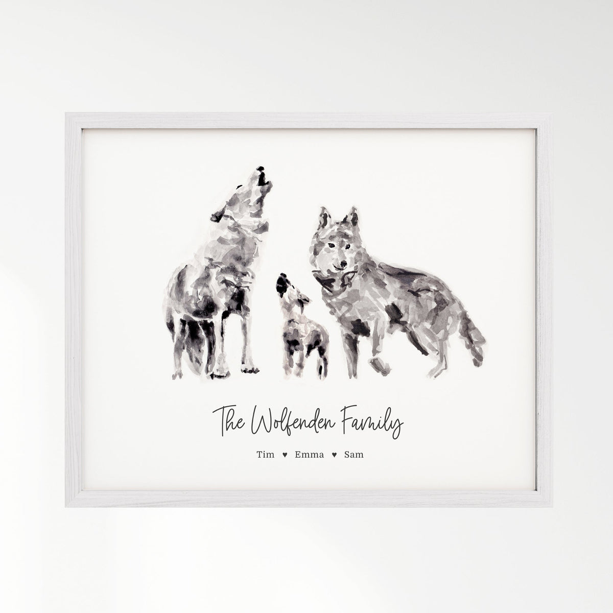 Personalized Wolf Family of 3 Watercolor Art Print - Art Prints - Moon Rock Prints