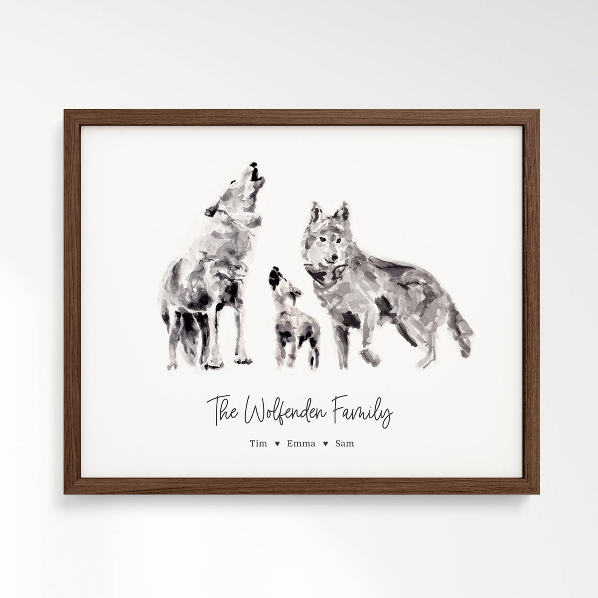 Personalized Wolf Family of 3 Watercolor Art Print - Art Prints - Moon Rock Prints