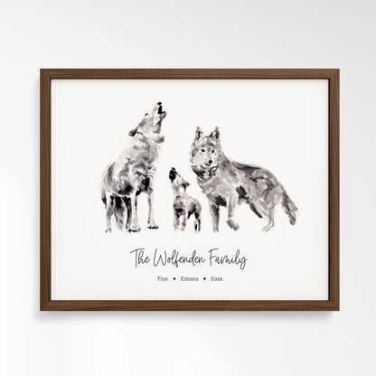Personalized Wolf Family of 3 Watercolor Art Print - Art Prints - Moon Rock Prints