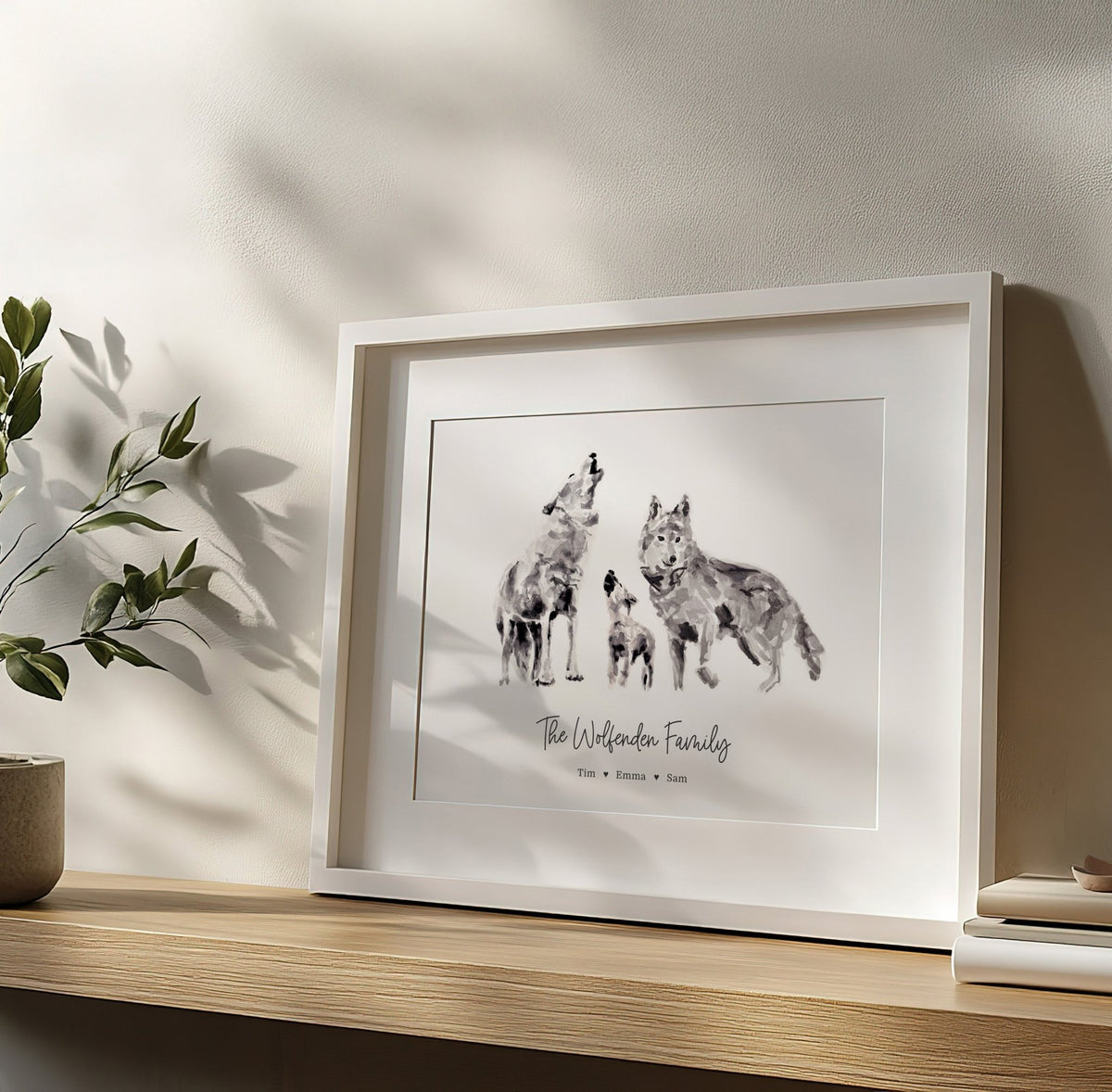 Personalized Wolf Family of 3 Watercolor Art Print - Art Prints - Moon Rock Prints