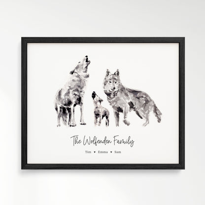 Personalized Wolf Family of 3 Watercolor Art Print - Art Prints - Moon Rock Prints