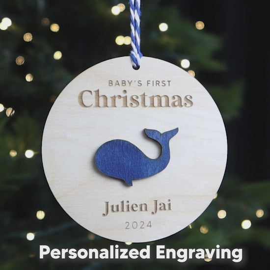 Baby First Christmas Ornament Personalized Engraved Wood Whale New Baby Gift for 2024