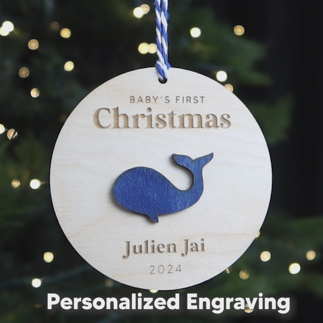 Baby First Christmas Ornament Personalized Engraved Wood Whale New Baby Gift for 2024