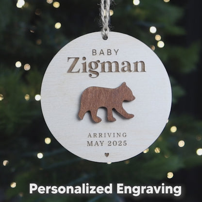 Personalized Pregnancy Announcement Bear Cub 2024 Ornament for Christmas Pregnancy Reveal for a Baby Arriving in 2025
