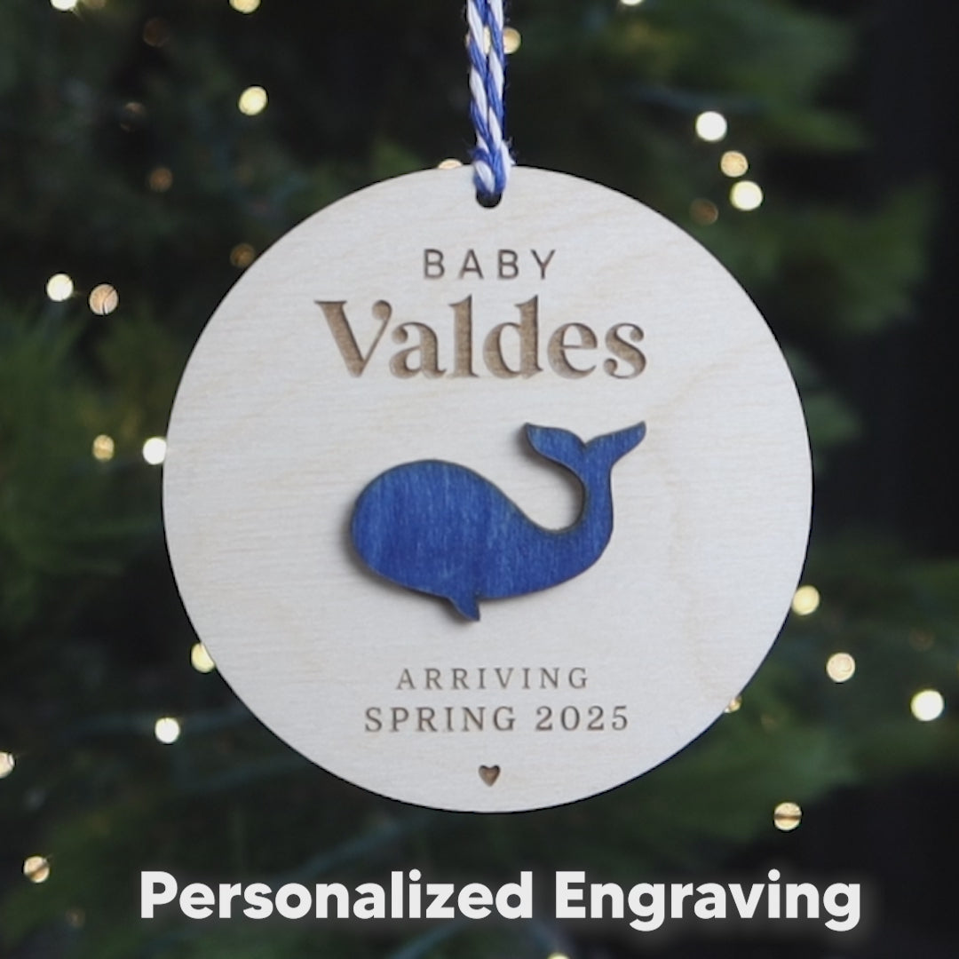 Baby Whale 2025 Pregnancy Announcement Personalized Ornament for Christmas Pregnancy Reveal 2024