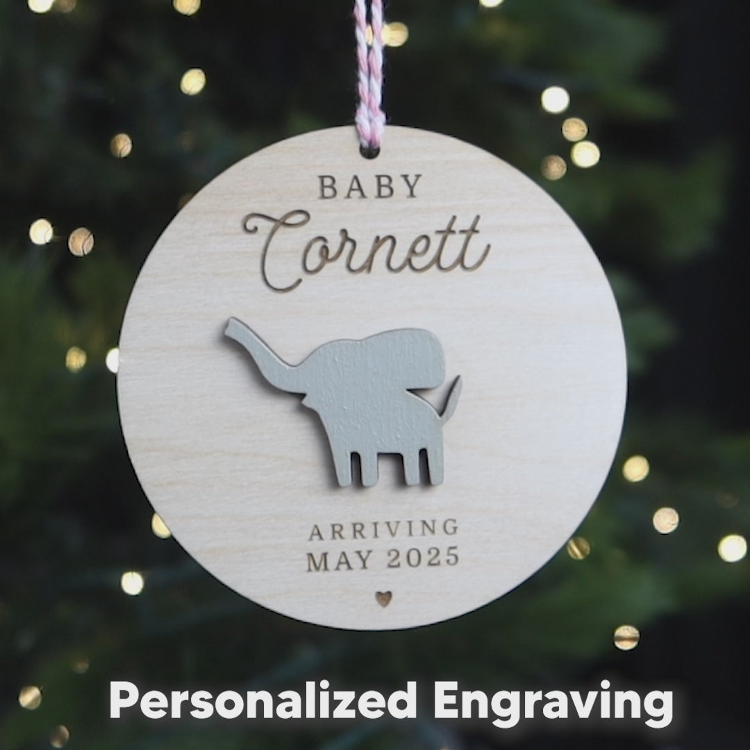 Elephant Pregnancy Announcement Ornament Personalized Christmas Pregnancy Reveal Gift 2024