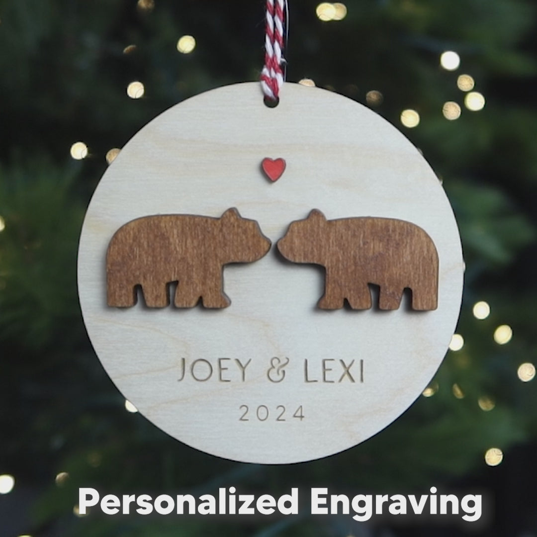 Bear Couple Personalized Wood Christmas Ornament 2024 Keepsake Gift for Couple