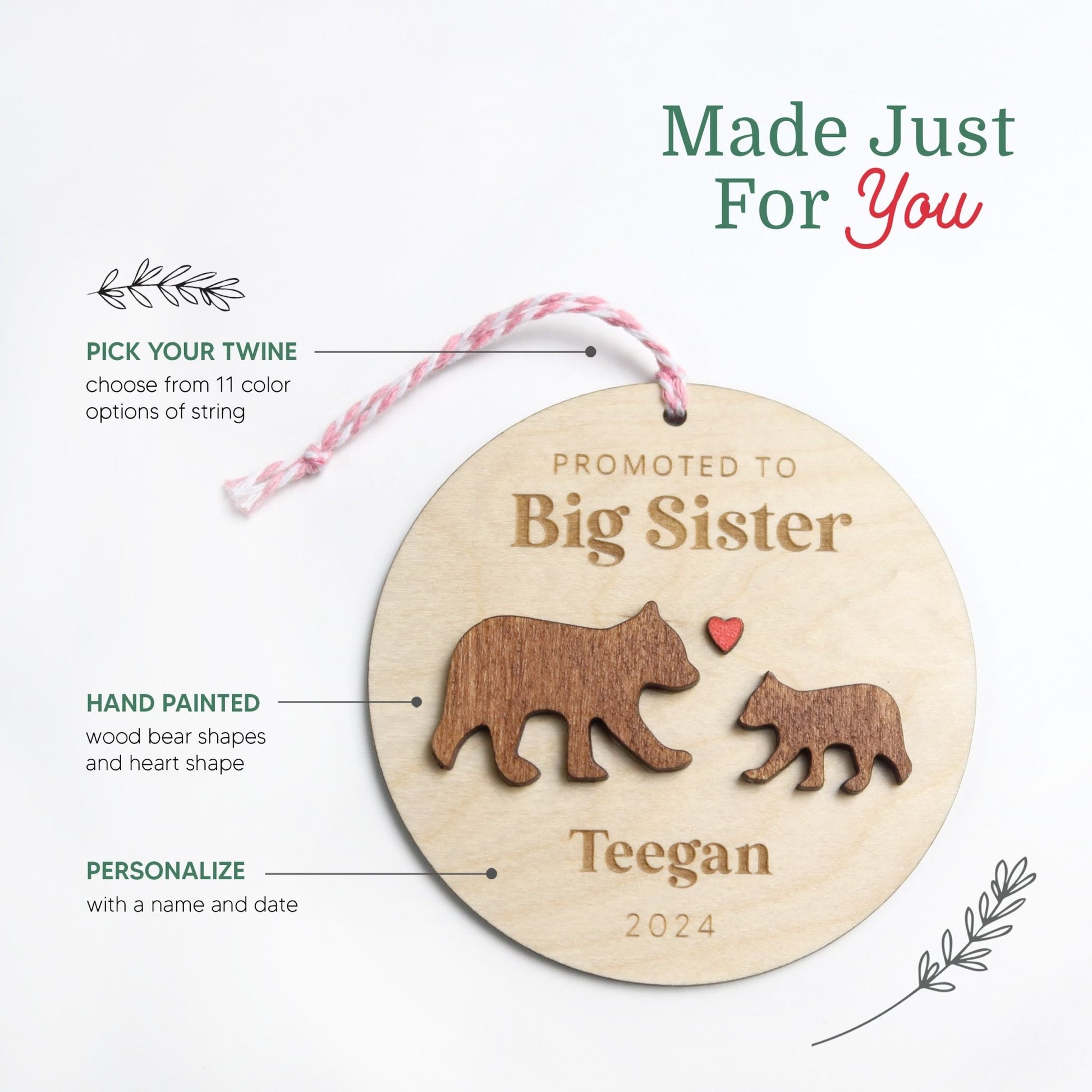 Promoted to Big Sister Personalized Ornament - Holiday Ornaments - Moon Rock Prints