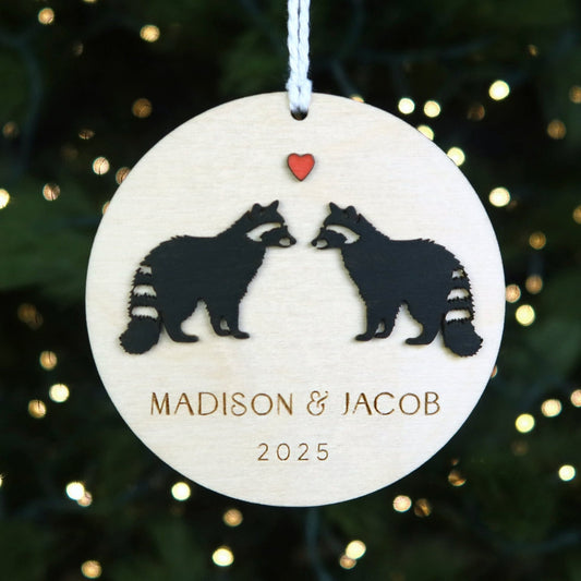 Raccoon Couple Personalized Ornament - Holiday Ornaments - Moon Rock Prints