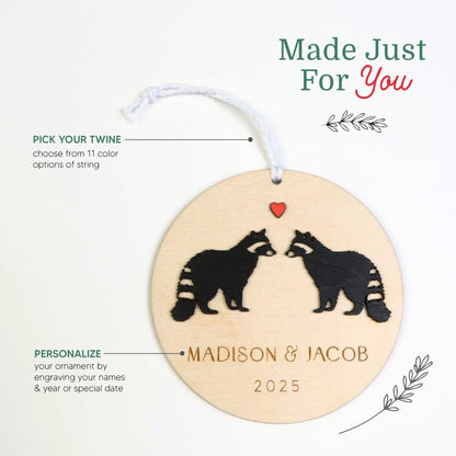 Raccoon Couple Personalized Ornament - Holiday Ornaments - Moon Rock Prints