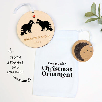 Raccoon Couple Personalized Ornament - Holiday Ornaments - Moon Rock Prints