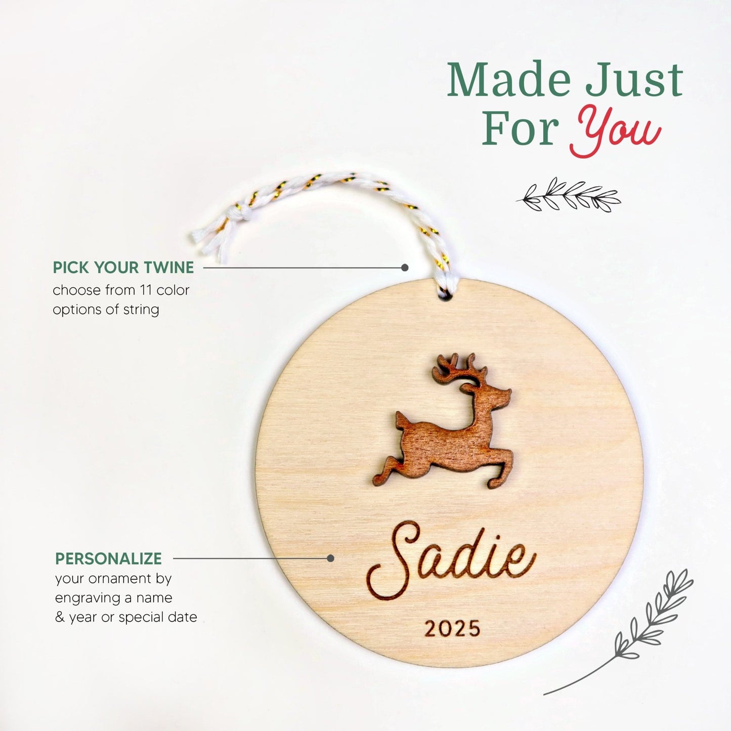 Reindeer Personalized Ornament - Holiday Ornaments - Moon Rock Prints
