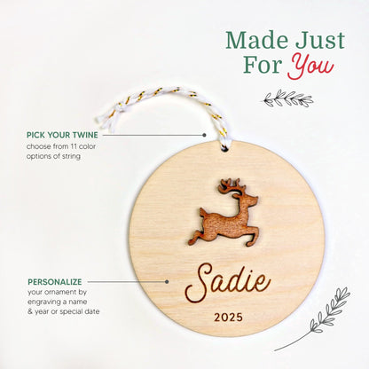 Reindeer Personalized Ornament - Holiday Ornaments - Moon Rock Prints