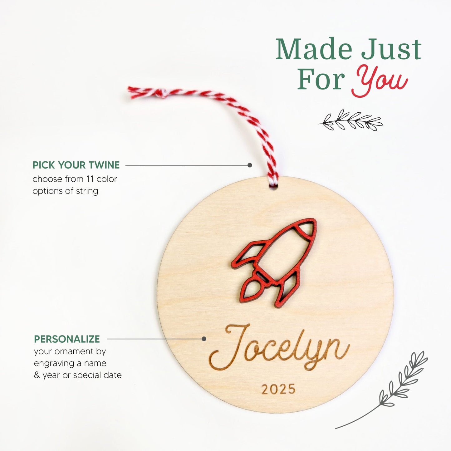 Rocket Ship Personalized Ornament - Holiday Ornaments - Moon Rock Prints