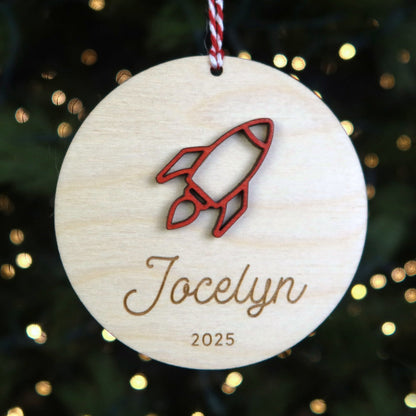 Rocket Ship Personalized Ornament - Holiday Ornaments - Moon Rock Prints