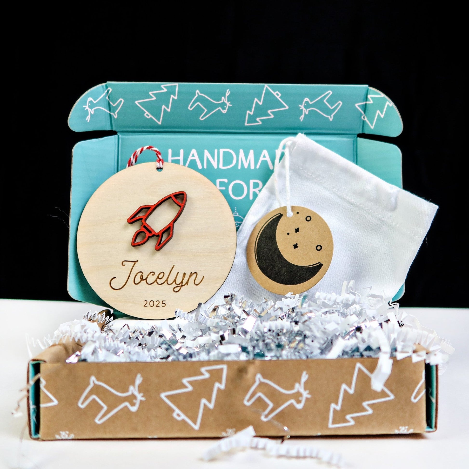 Rocket Ship Personalized Ornament - Holiday Ornaments - Moon Rock Prints